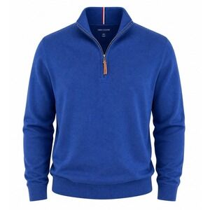 Tommy Hilfiger Mens XXL Royal Blue Cotton Quarter Zip Pullover Sweater‎ Preppy